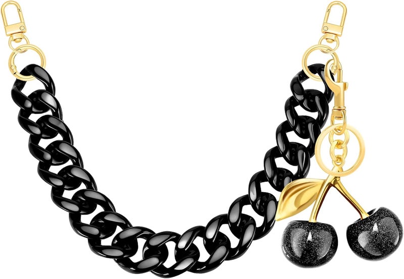 TUCEWP Black Purse Chain Strap 18.5 Inch Chunky Acrylic Bag Handle Shoulder Strap Replacement with Glitter Cherry Keychain Charms Luxury Handbag Decoration Chain Bag Accessories Charms for Women - Image 1